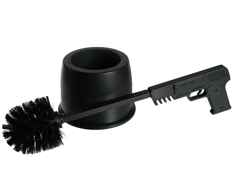 TOILET BRUSH PISTOL GUN SHAPE BLACK WITH HOLSTER BATHROOM FUNNY NOVELTY