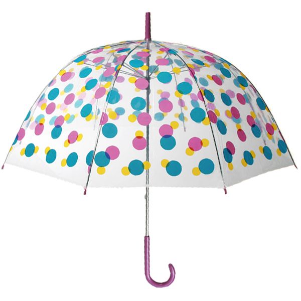 COLORFUL POLKA DOTS CLEAR TRANSPARENT DOME RAIN WOMEN UMBRELLA PARASOL
