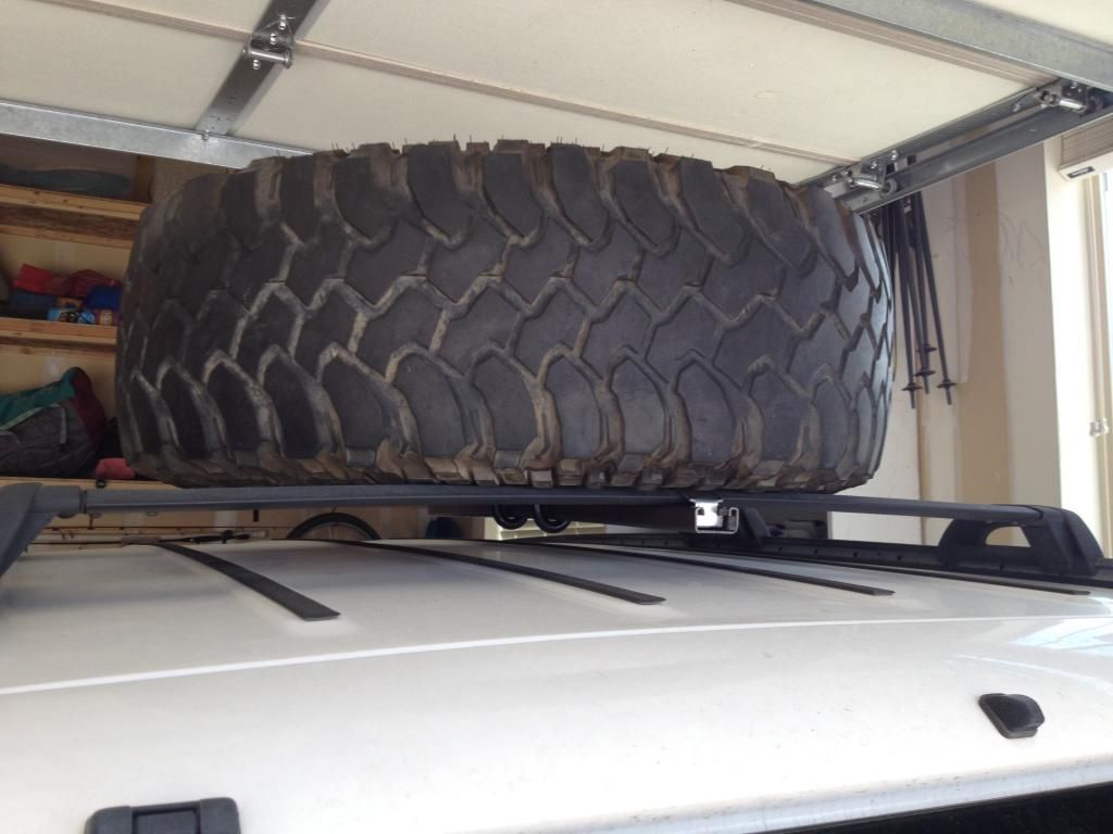 How do you mount spare tire on roof rack?