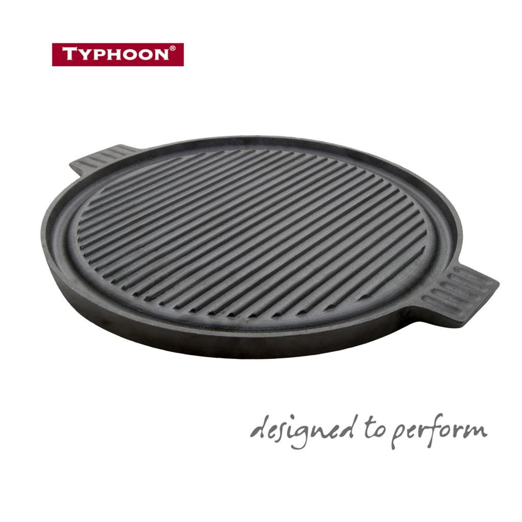 TYPHOON 43CM ROUND CAST IRON REVERSIBLE INDUCTION GRIDDLE GRILL PLATE