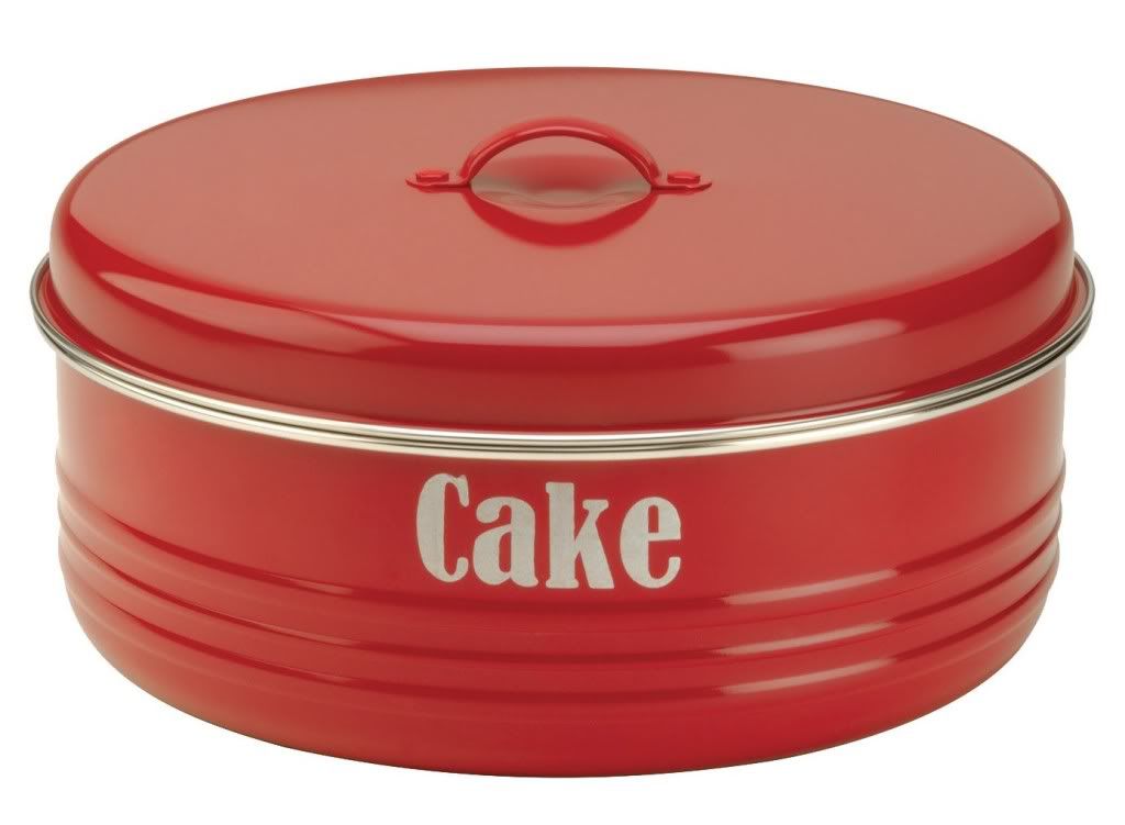 TYPHOON VINTAGE BRIGHT RED ENAMEL LARGE ROUND AIRTIGHT CAKE STORAGE TIN