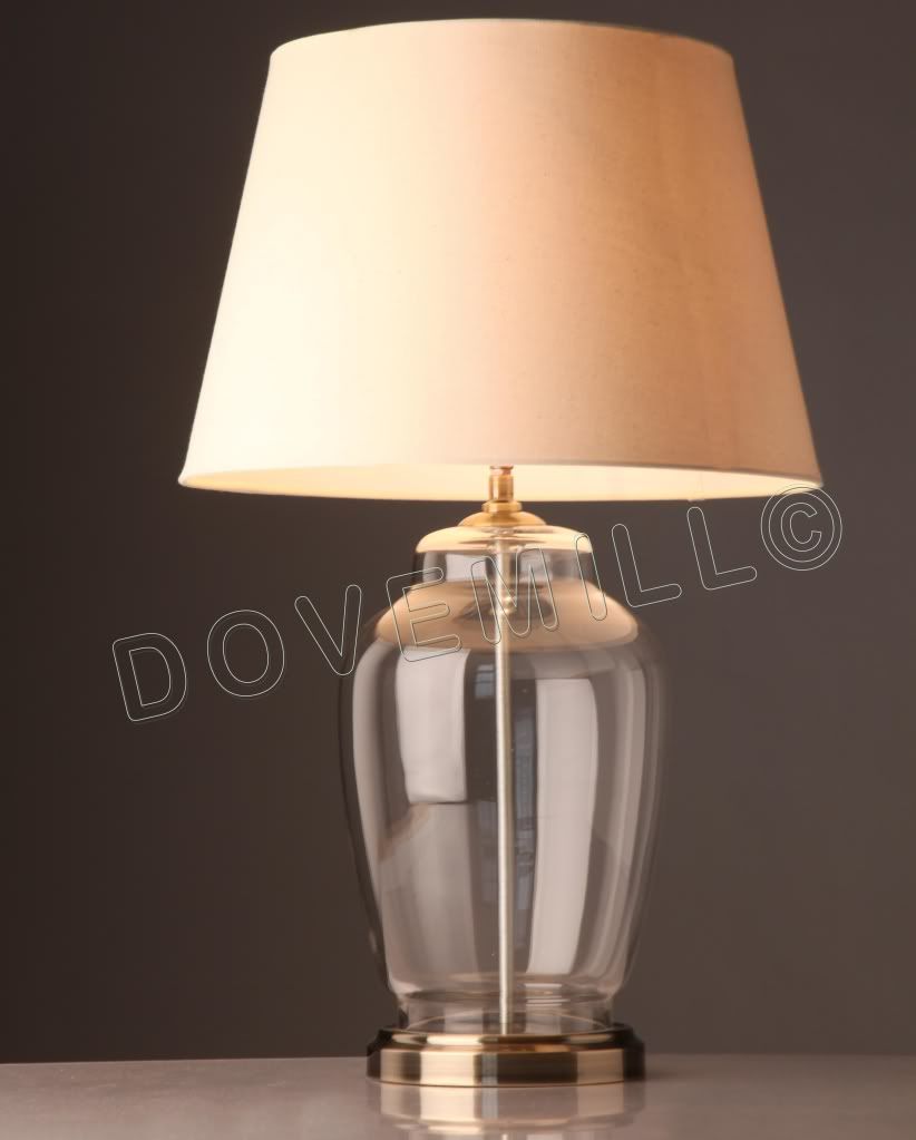 VERY LARGE 68cm 27" MODERN GLASS TABLE LAMP COMPLETE WITH CREAM LINEN SHADE eBay