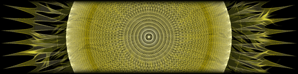 circle and spikes creaded entirely with straite lines and an odd looking root like circle in the background all created in a yellow monotone style