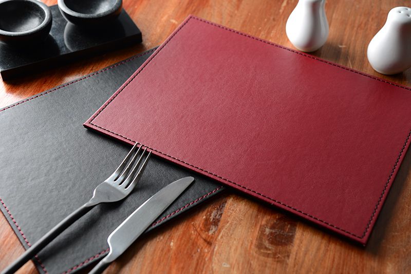Set of 8 JUSTIN CAPP Reversible Black & Red FAUX LEATHER Placemats