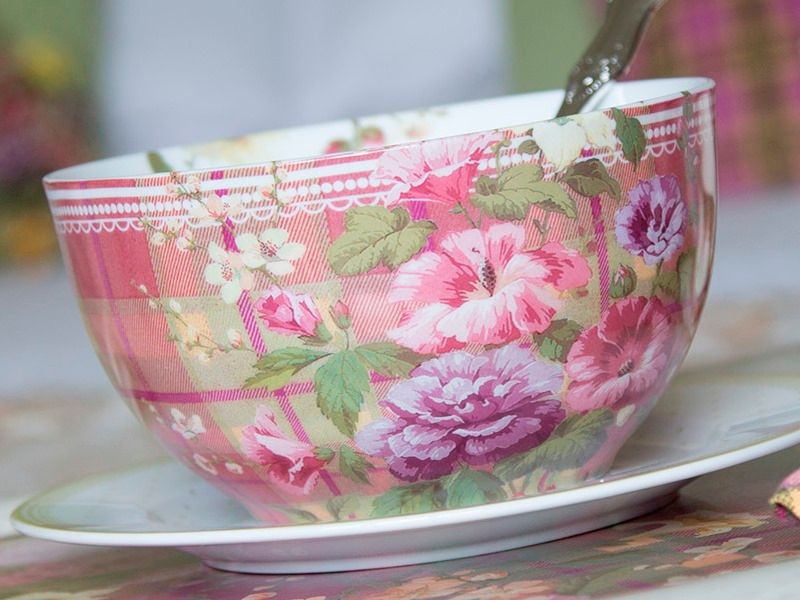 Katie Alice Highland Fling Tartan Floral Shabby Chic Cereal Bowl