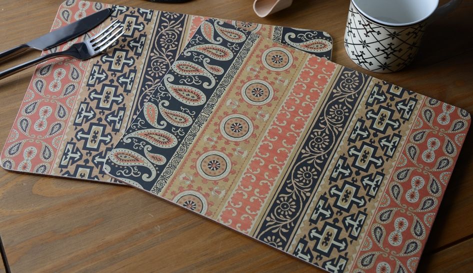 Set of 6 ETHNIC GOLD Cork Back PLACEMATS Table Mats BY CREATIVE TOPS eBay