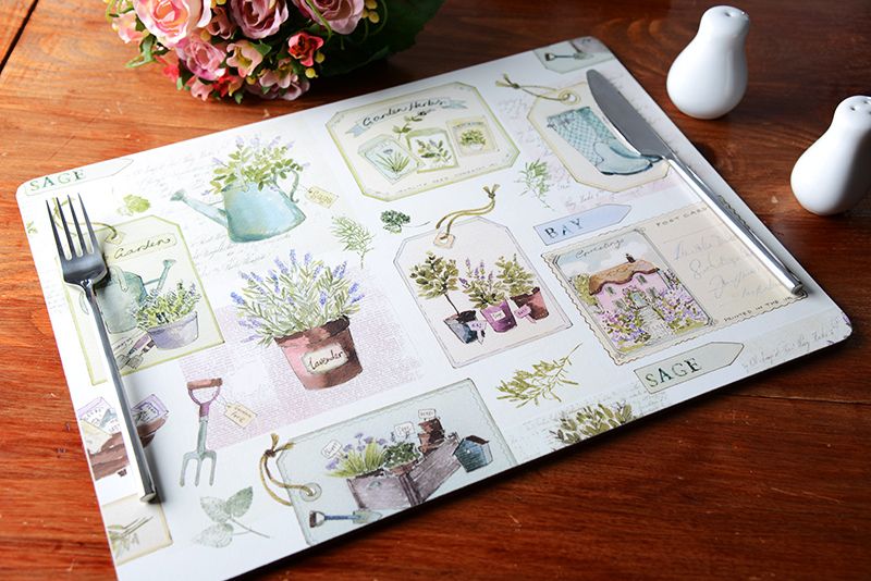 Set of 4 HERB GARDEN Extra Large PLACEMATS Table Mats VINTAGE INSPIRED