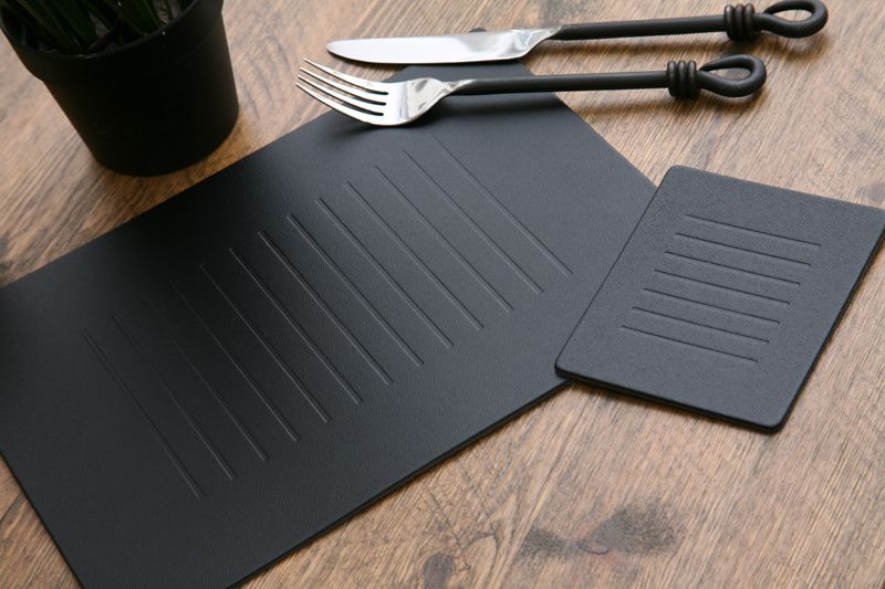 Set of 6 BLACK EMBOSSED Leatherboard PLACEMATS & 6 COASTERS eBay