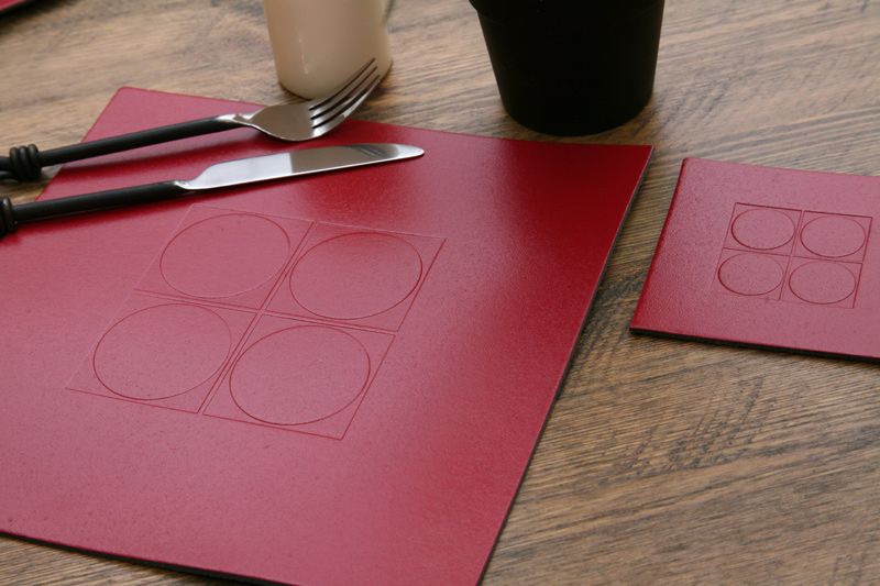 Set of 6 RED Embossed SQUARE Leatherboard PLACEMATS Table Mats