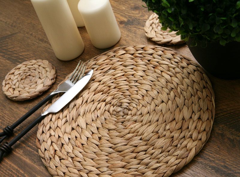 Set of 4 NATURAL Water Hyacinth WEAVE PLACEMATS & 4 COASTERS (8 Piece