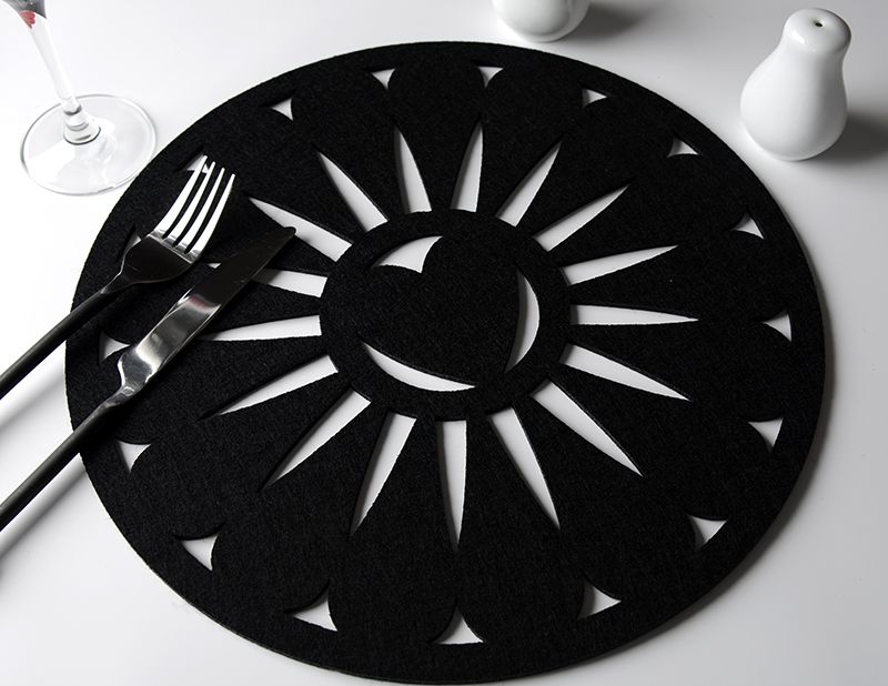 Set of 4 BLACK FELT Laser Cut Out PLACEMATS by Creative Tops