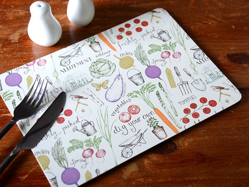 Set of 4 EVERYDAY HOME Vegetable Patch CORKBACKED PLACEMATS Table Mats