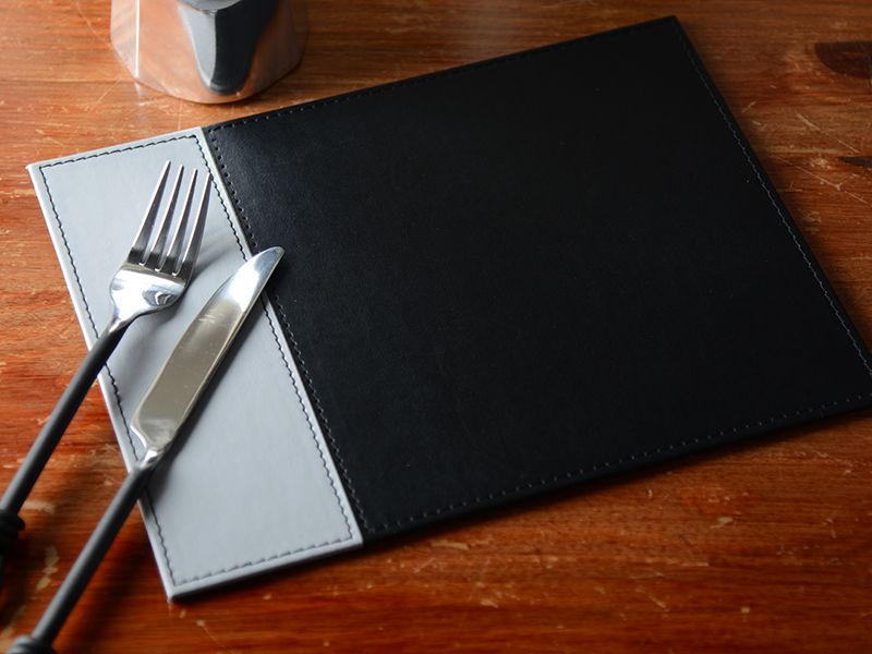 Set of 4 FAUX LEATHER PLACEMATS Black/Grey TWO TONE Table Mats eBay
