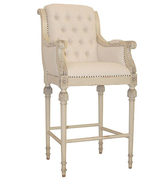 ... PARCHMENT WHITE LINEN UPHOLSTERED BAR STOOL CHAIR COUNTER HEIGHT NEW