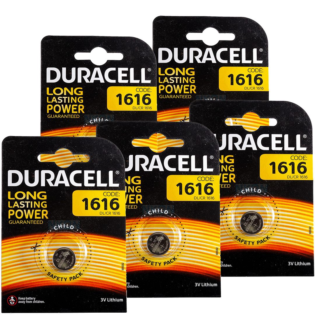 5 DURACELL CR1616 LITHIUM BATTERIES 3V COIN CELL DL1616 ECR1616 EXP ...