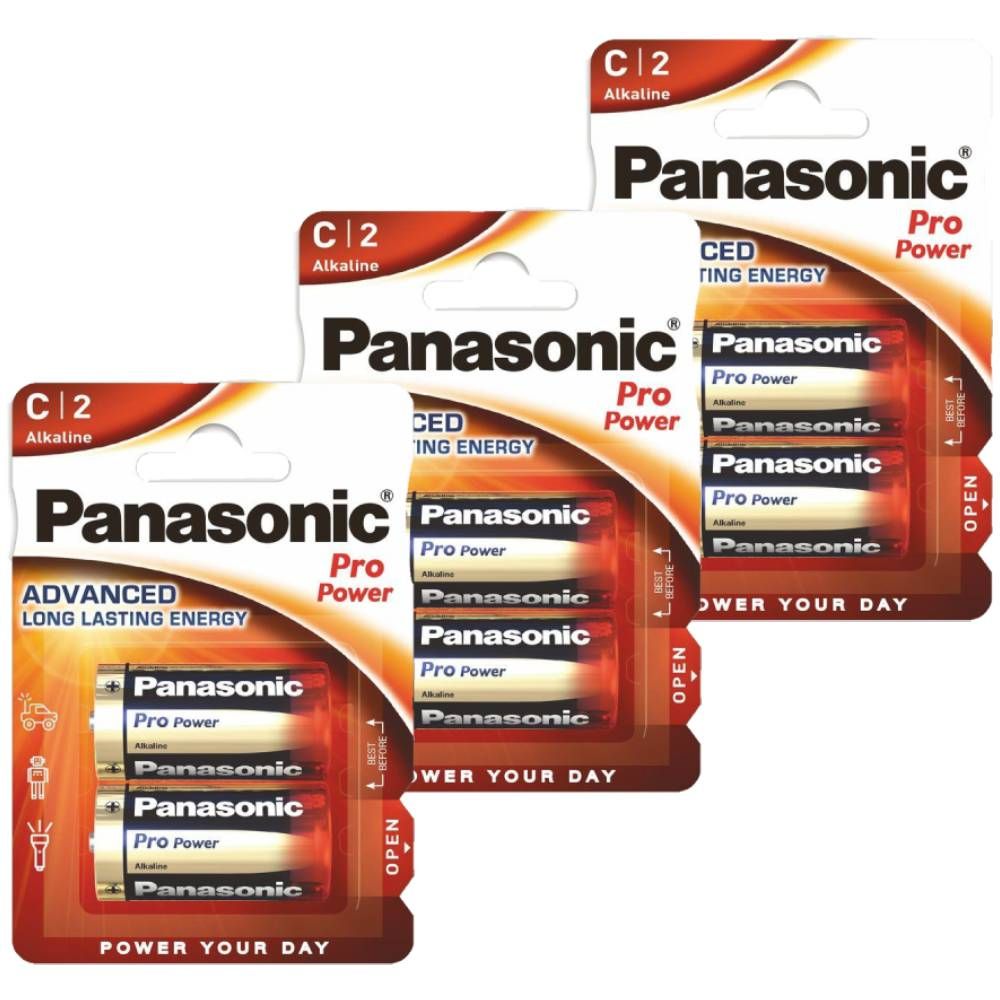 6 PANASONIC ALKALINE PRO POWER C LR14 BATTERIES 1.5V BABY R14 MN1400 ...