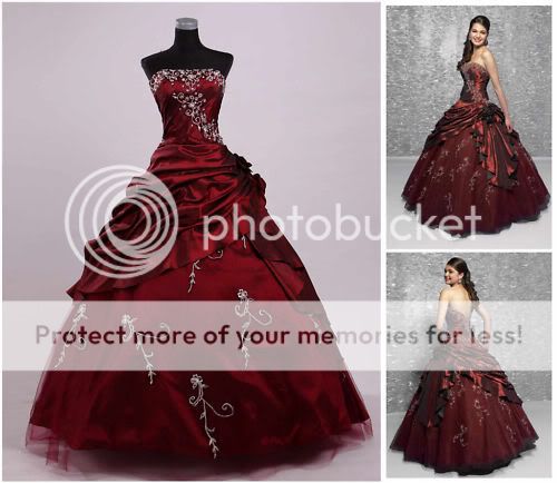 Wine Red Embroidery Wedding dress prom/bridesmaid dress SZ6 8 10 12 14 