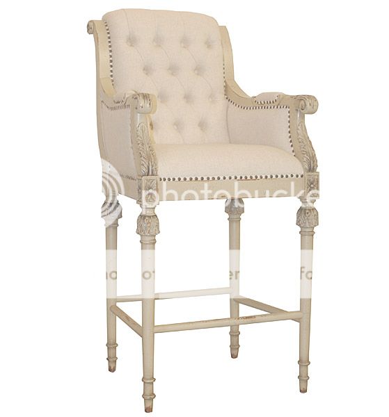 Exquisite Parchment White Linen Upholstered Bar Stool Chair Counter Height New